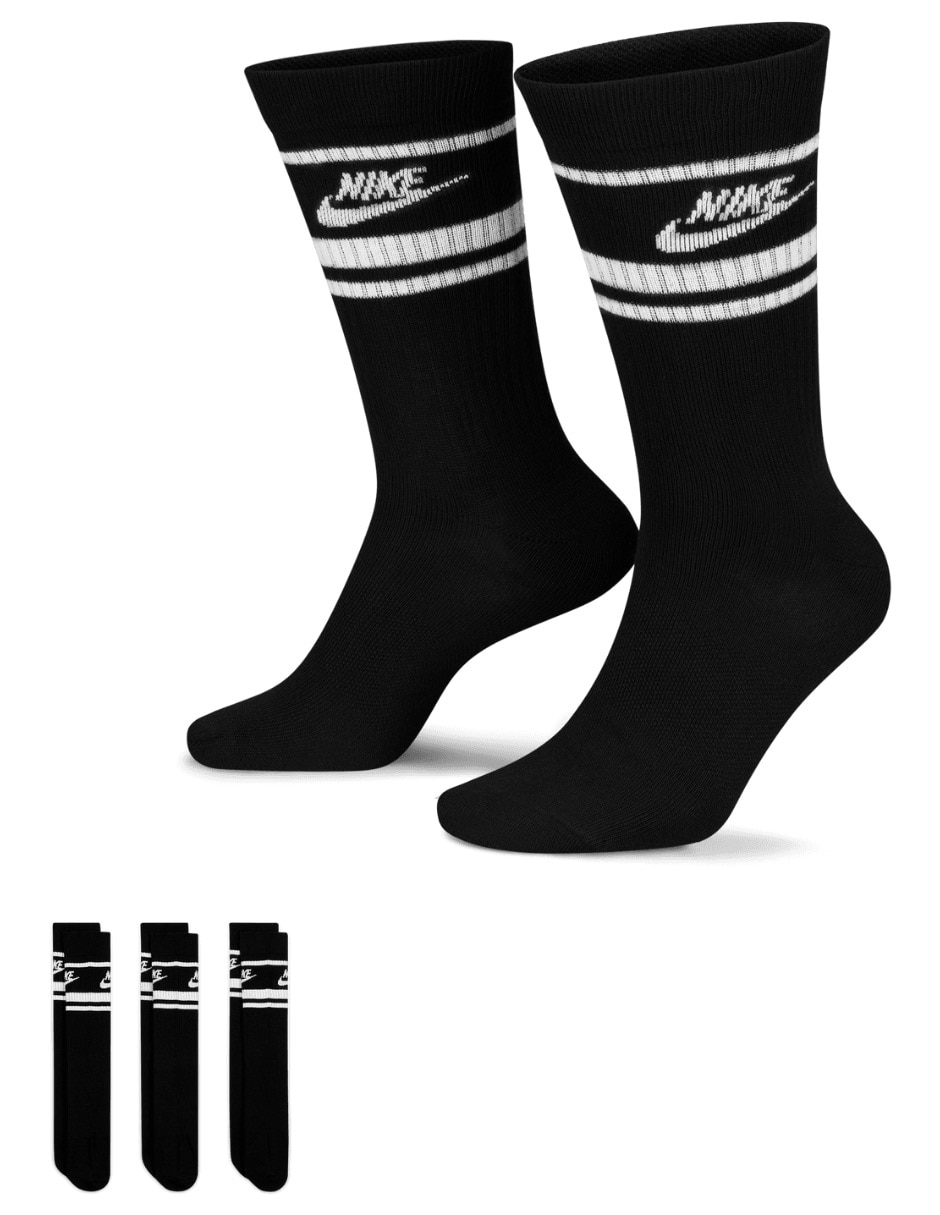 CALCETINES NIKE 3 PARES NEGRO BLANCO LIGERO TOBILLO CREW PARA HOMBRE MUJER