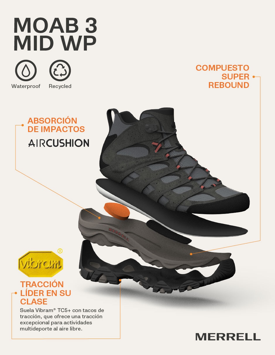 Tenis de piel Moab 3 Mid Wp de hombre para hiking 7